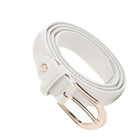 Women PU Leather Belt Solid Color Pin Buckle Simple Waist Belts for Dress and Jeans Accessories (White)