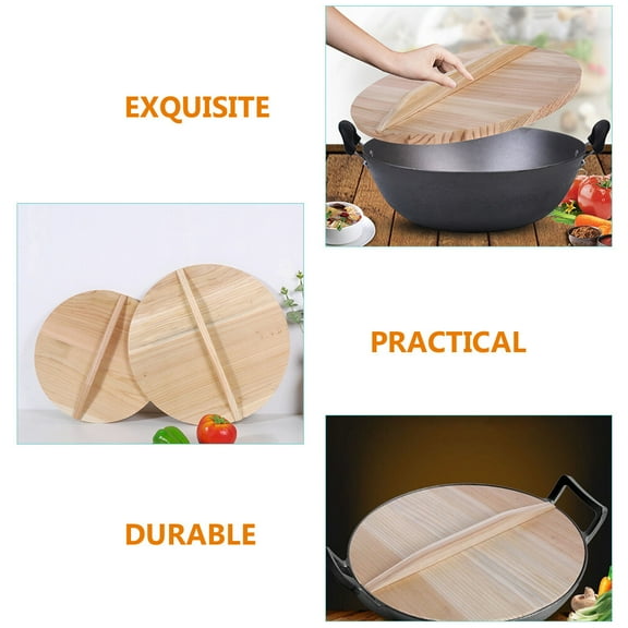 Yuangui Wooden Lid Cover for Wok Pot Frying Pan Cast Iron Skillet