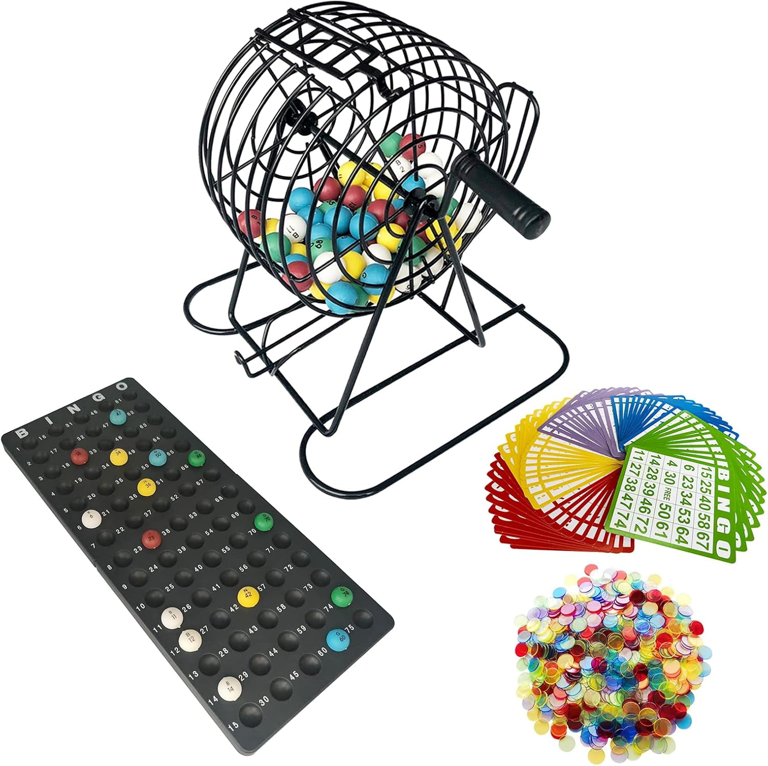 Yuanhe Deluxe Bingo Game Set-Includes Metal Cage,500 Colorful Bingo ...