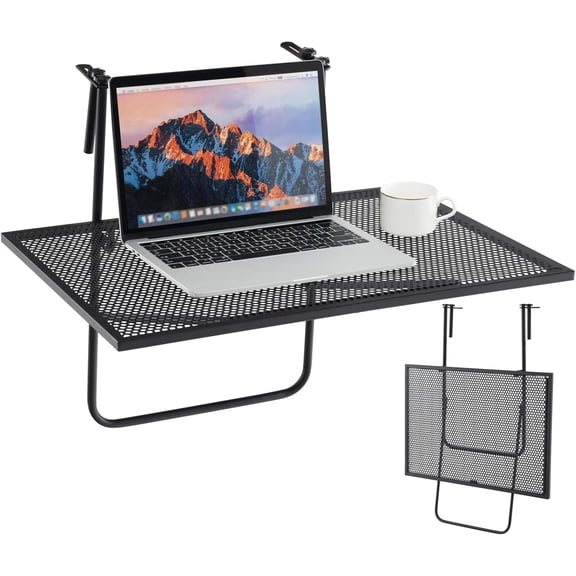 Yuanimin Balcony Hanging Table for Railing, Outdoor Metal Folding Deck Bar Table with Adjustable Hooks, Black
