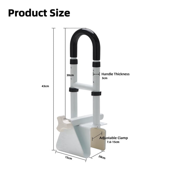 YUANLIN Adjustable Clamp-On Bathtub Grab Bar, Black, Height-Adjustable Safety Rail