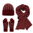 thumbnail image 1 of Yuanlong 3 Pack Sets Winter Warm Plaid Beanie Hats & Long Scarf Knitted Suits Outdoor Soft Comfortable Gloves 3 In 1 Set, 1 of 4