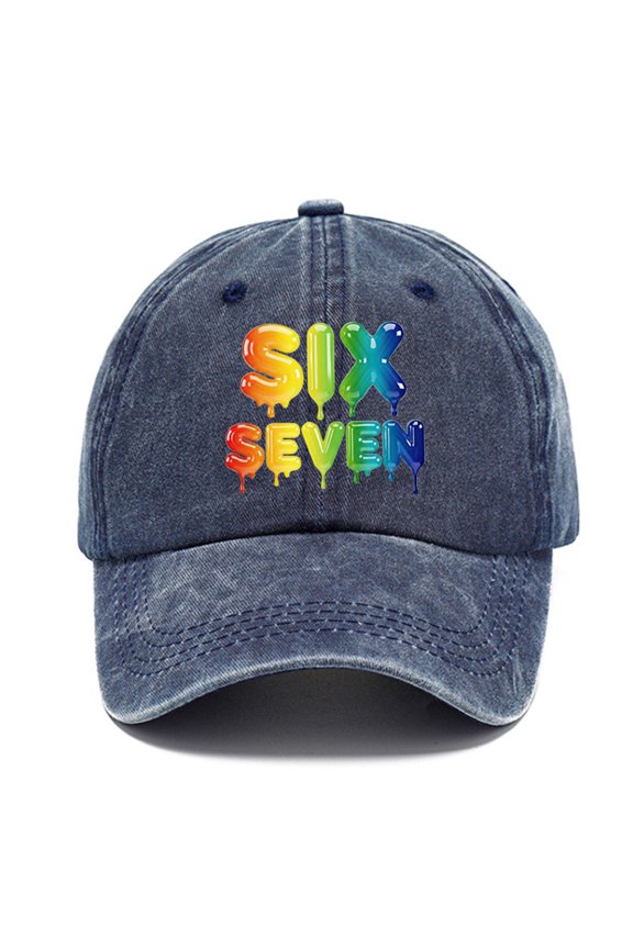Baseball Cap Men Women Rainbow Dripping Font SIX SEVEN Print Washed Dad Hat Daily Fashionable Adjustable Headwear