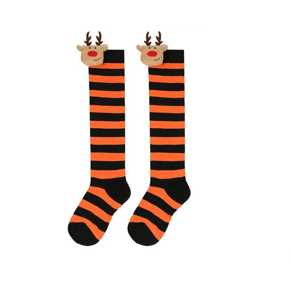 Yuanlong Children Socks Merry Christmas Striped Pattern Plush Knee Length Stockings Kid Holiday Outdoor Cute Warmth Tall Socks