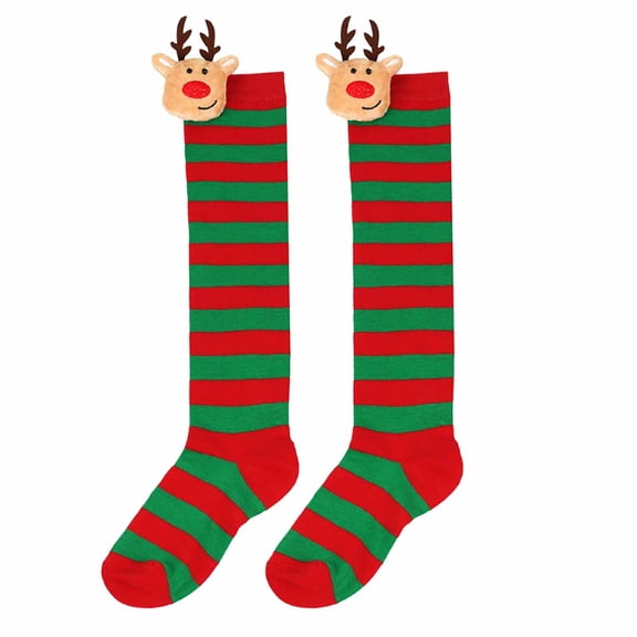 Yuanlong Children Socks Merry Christmas Striped Pattern Plush Knee Length Stockings Kid Holiday Outdoor Cute Warmth Tall Socks