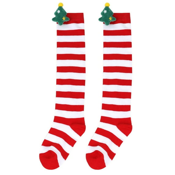 Yuanlong Children Xmas Socks 3D Christmas Tree Striped Knee Length Stockings Kid Girls Holiday Wear Cute Warm Tall Socks
