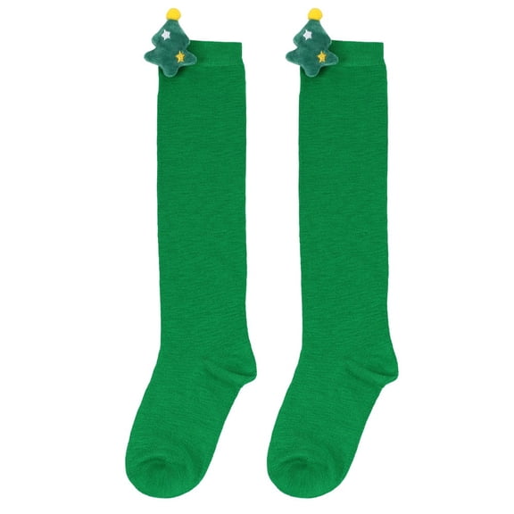 Yuanlong Children Xmas Socks 3D Christmas Tree Striped Knee Length Stockings Kid Girls Holiday Wear Cute Warm Tall Socks