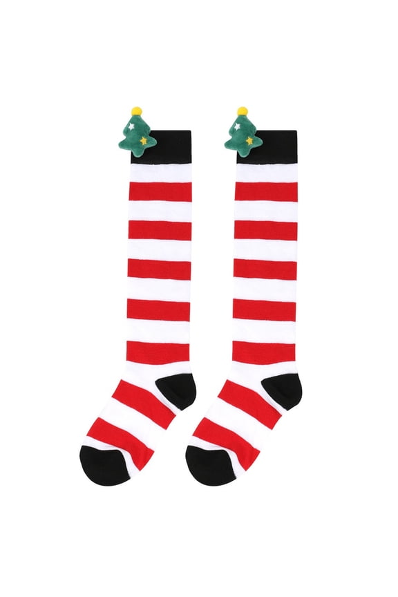 Children Xmas Socks 3D Christmas Tree Striped Knee Length Stockings Kid Girls Holiday Wear Cute Warm Tall Socks