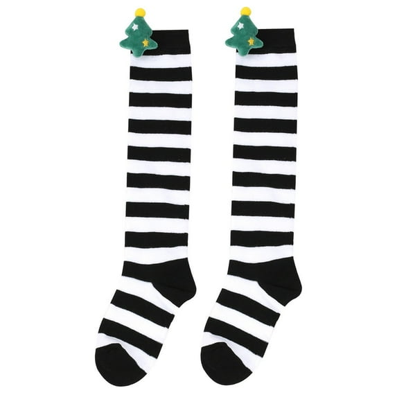 Yuanlong Children Xmas Socks 3D Christmas Tree Striped Knee Length Stockings Kid Girls Holiday Wear Cute Warm Tall Socks