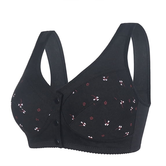Yuanlong Daisy Bras For Older Women Front Closure Back Smoothing Non Underwire Wide Straps Full Coverage Support Casual Bra