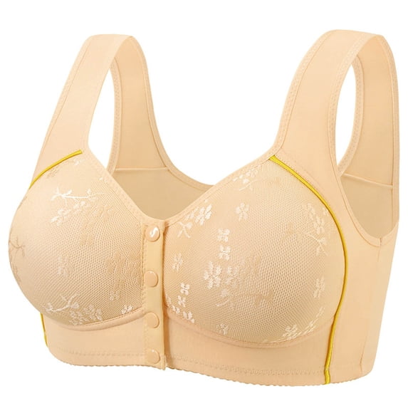 Yuanlong Daisy Bras For Older Women Front Closure Full Coverage Bra Support And Comfort Wireless Back Smoothing T Shirt Bra
