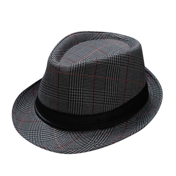 Yuanlong Fedora Hats Men And Women Band Plaid Woven Straw Jazz Hat Early Spring Summer Lightweight Breathable Bucket Hat