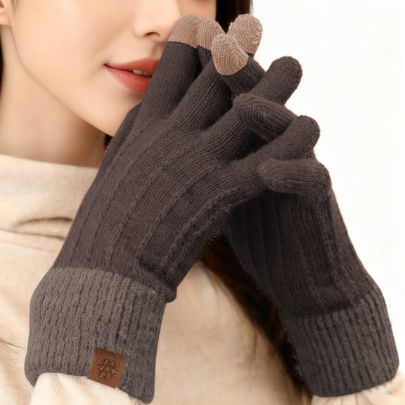 Yuanlong Gloves Winter Adult Thin Velvet Think Knit Plain Texting Five Fingers Gloves For Cycling Coldproof Thermal Gloves