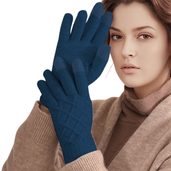 Yuanlong Gloves Winter Thicken Cable Knitted Plain Touchscreen Mittens For Outdoor Coldproof Thermal Five Fingers Gloves