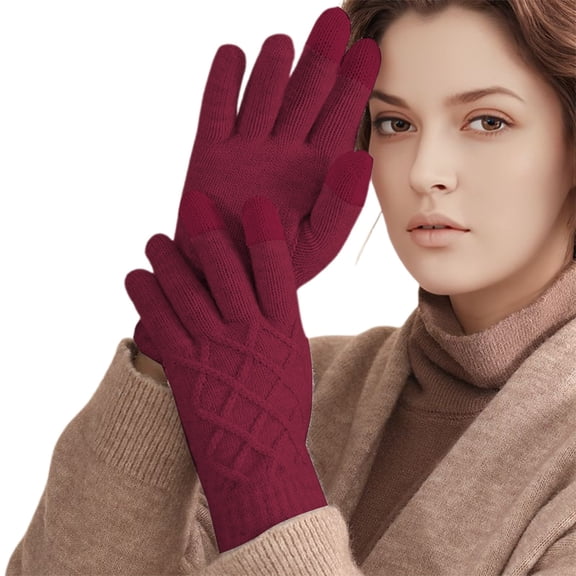 Yuanlong Gloves Winter Thicken Cable Knitted Plain Touchscreen Mittens For Outdoor Coldproof Thermal Five Fingers Gloves