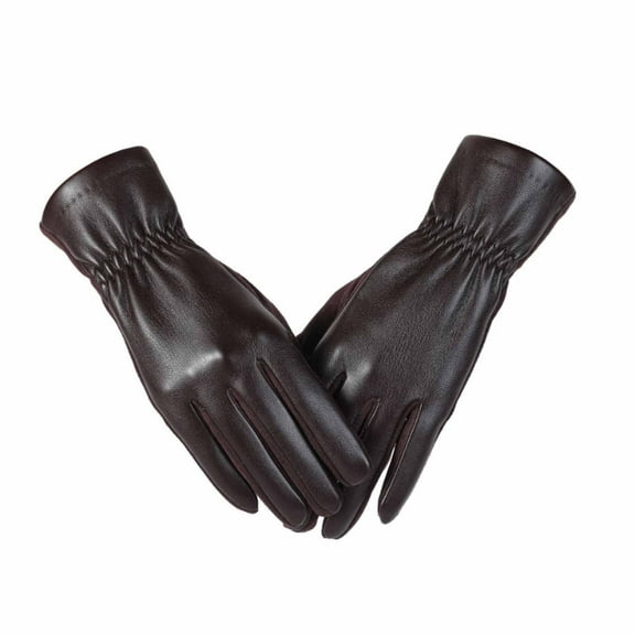 Yuanlong Gloves Winter Touchscreen Plain PU Leather Lined Gloves Outdoor Cycling & Driving Warmth Windproof Finger Gloves