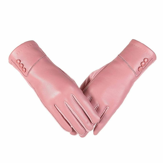 Yuanlong Gloves Winter Touchscreen Solid Color Lined PU Leather Gloves Outdoor Cycling & Driving Windproof Finger Gloves