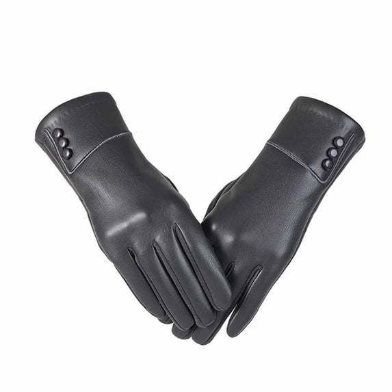 Yuanlong Gloves Winter Touchscreen Solid Color Lined PU Leather Gloves Outdoor Cycling & Driving Windproof Finger Gloves