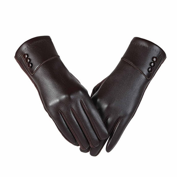 Yuanlong Gloves Winter Touchscreen Solid Color Lined PU Leather Gloves Outdoor Cycling & Driving Windproof Finger Gloves