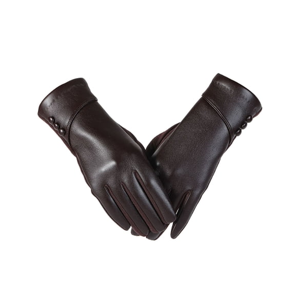 Yuanlong Gloves Winter Touchscreen Solid Color PU Leather Lined Gloves Outdoor Cycling & Driving Windproof Finger Gloves