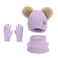 thumbnail image 1 of Yuanlong Kids 3-Packs Sets Winter Neck Warmer Pom Beanie Touchscreen Gloves Solid Color Knit Suits Children Hat 3 In 1 Set, 1 of 3