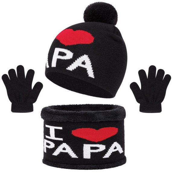 Yuanlong Kids 3-Packs Sets Winter Neck Warmer Pom Beanie Touchscreen Heart Letter Print Knit Suits Children Hat 3 In 1 Set