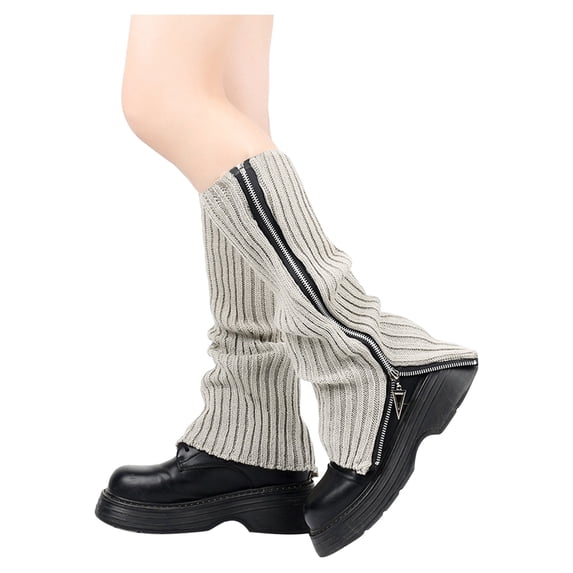 Yuanlong Leg Warmers For Women Ribbed Knit Side Zipper Stretchy Slouchy Leg Cuffs Y2K Stylish Streetwear Casual Calf Covers