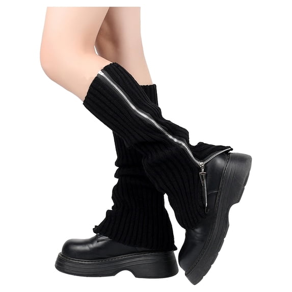 Yuanlong Leg Warmers For Women Ribbed Knit Side Zipper Stretchy Slouchy Leg Cuffs Y2K Stylish Streetwear Casual Calf Covers