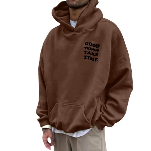 Yuanlong Men Hoodies Solid Letter Print Long Sleeve Pullover Sweatshirts Fashion Streetwear Men'S Adjustable Hooded Tops