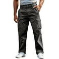thumbnail image 1 of Yuanlong Men Pants Button Stretch Straight Wide Leg Sweat Pants With Side Pockets Fall Winter Commute Solid Cargo Pants, 1 of 6