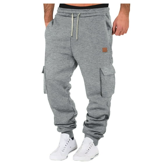 Yuanlong Men Pants Mens Plain Drawstring Elastic Waist Sports Trousers Streetwear Athleisure Pockets Male Cargo Pants