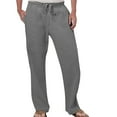 thumbnail image 1 of Yuanlong Men Pants Plain Drawstring Elastic Waist Pockets Linen Sweat Pants Plus Size Streetwear Wide Leg Mens Trousers, 1 of 5