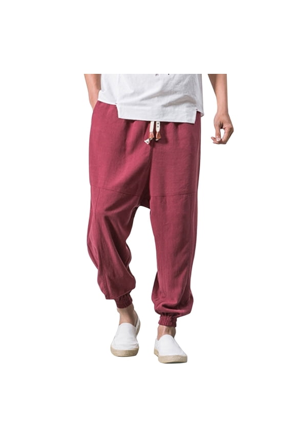 Men Pants Plain Tap Drawstring Elastic Tapered Sweatpant For Running Jogging Hiking Jogger Pants With Pockets