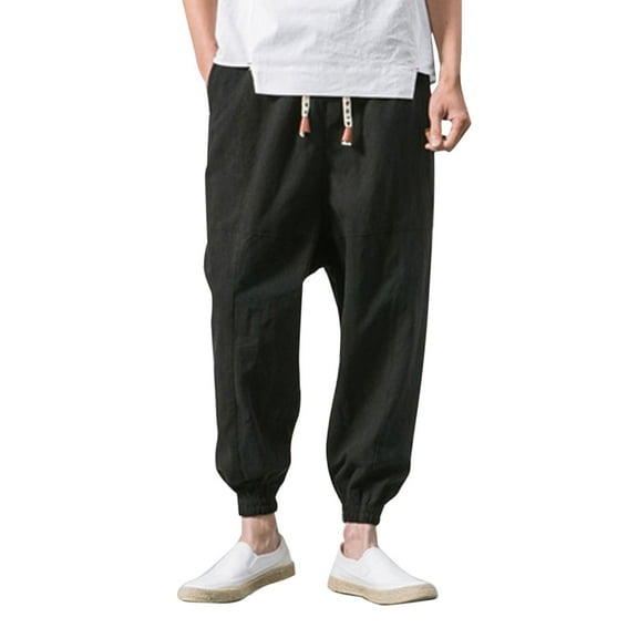 Yuanlong Men Pants Plain Tap Drawstring Elastic Tapered Sweatpant For Running Jogging Hiking Jogger Pants With Pockets