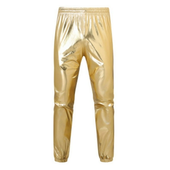 Yuanlong Men Pants Solid Color Elastic Smocked Waist Slim Tapered Trousers For Stage Performance Shiny Fashion Cozy Man Bottoms Pants