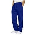 thumbnail image 1 of Yuanlong Men Pants Solid Color Smocked Elastic Waist Wide Long Sweatpents Fall Sporty Workout Man Trousers With Pockets, 1 of 5