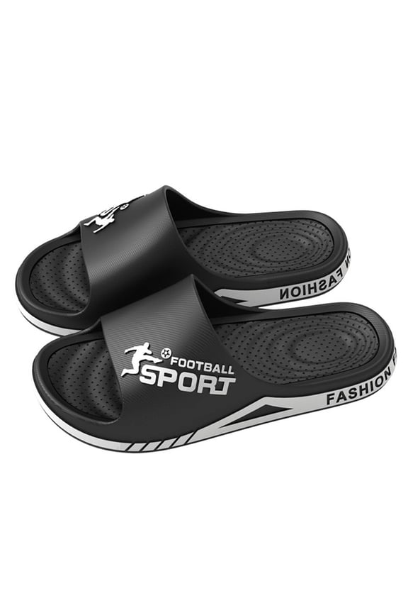 Men's Slides Slippers Letter Print Non Soft Sole Flat Slipper Breathable Home Wear Shower Shoes