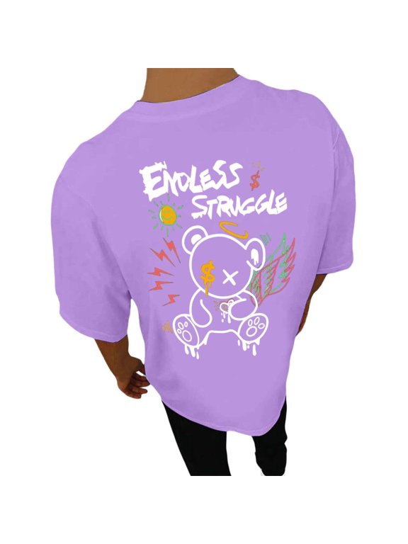 Men's T-Shirts Doodle Bear Back Print Short Sleeve T Shirt Crew Neck Hop Street Style Daily Tee Top