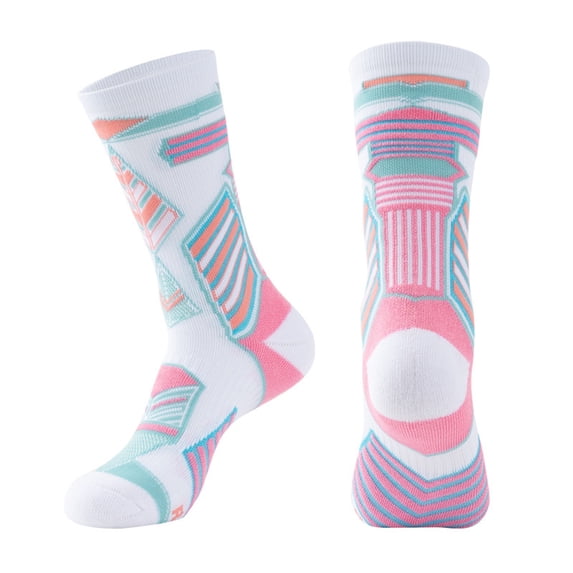 Yuanlong Mens Athletic Crew Socks Geometric Color Block Mid Calf Sports Socks Breathable Training Running Casual Socks