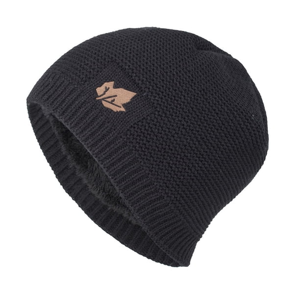 Yuanlong Mens Beanie Hat Lined Leaf Decor Winter Knit Skull Cap Warm Windproof Stylish Casual Outdoor Sports Headwear