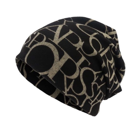 Yuanlong Mens Beanie Hat Letter Print Convertible Head Neck Wrap Winter Skull Cap Stretchy Soft Casual Stylish Outdoor Headwear