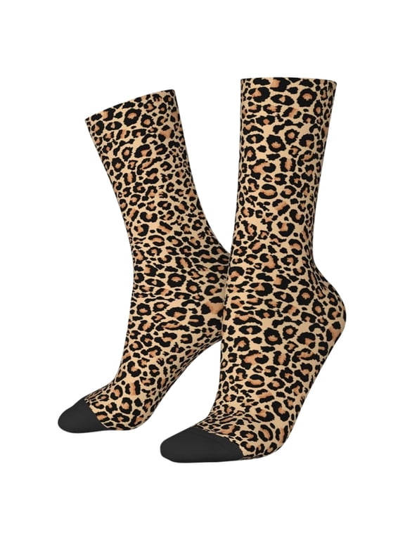 Mens Crew Socks Leopard Print Casual Sock Stretchy Soft Breathable Stylish Streetwear Hosiery