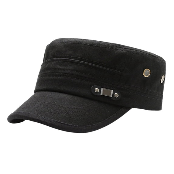 Yuanlong Mens Field Cap Plain Flat Top Comfort Cotton Vintage Adjustable Back Strap Hiking Fishing Travel Outdoor Sun Hat