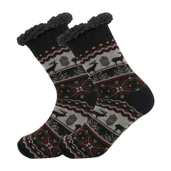 Yuanlong Mens Mid Calf Socks Ethnic Pattern Fleece Lined Slouch Socks For Winter Spring Cozy Home Soft Thermal Floor Socks