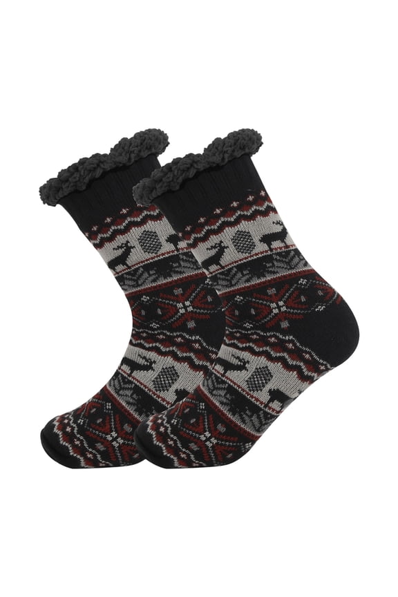 Mens Mid Calf Socks Ethnic Pattern Fleece Lined Slouch Socks For Winter Spring Cozy Home Soft Thermal Floor Socks