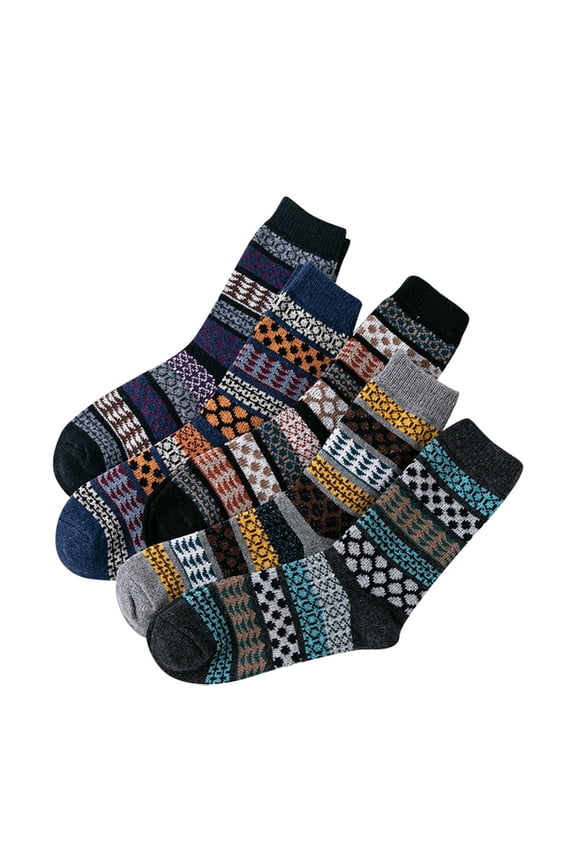 Mens Mid-Calf Socks Multi-Pattern Knitted Crew Socks Ethnic Style Soft Stretchy Spring Daily Thermal Medium Socks