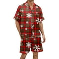 thumbnail image 1 of Yuanlong Mens Pajama Sets Christmas Snowflakes Plaid Short Sleeve Lapel Neck Tops & Shorts 2-Pcs Pjs Home Comfy Sleepwear, 1 of 4