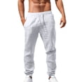 thumbnail image 1 of Yuanlong Mens Pants Elastic Solid Cotton And Linen Drawstring Low Rise Waist Trousers Daily Sporty Bottom Breathable Pant, 1 of 4