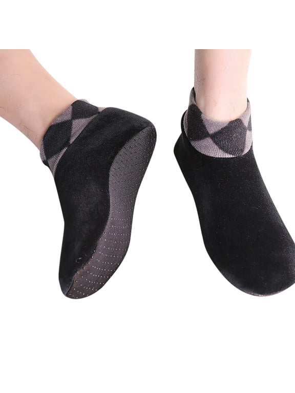 Mens Slipper Sock Retro Plaid Lined Winter Thick Warm Non Gripper Socks Cozy Soft Floor Lounge Socks