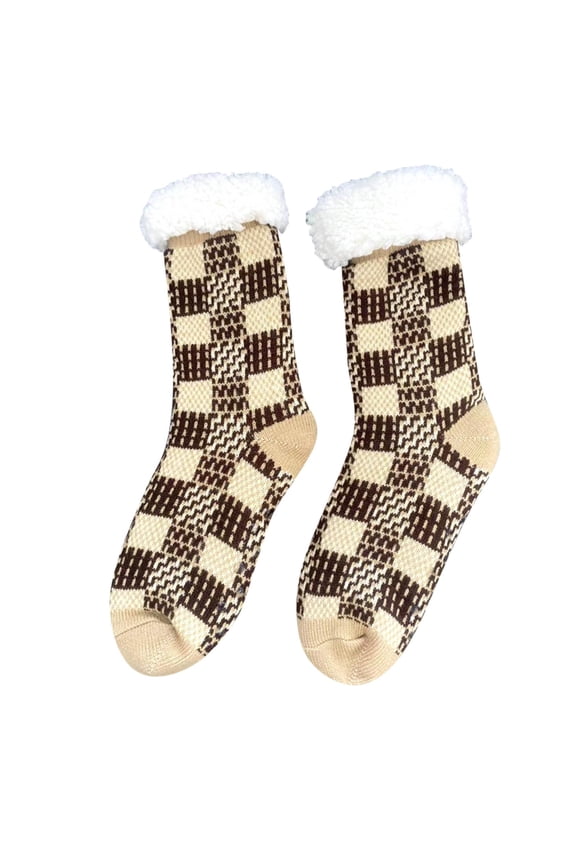 Mens Socks Winter Plaid Pattern Fuzzy Thicken Non Slipper Socks Indoor Comfortable Thermal Sleeping Socks